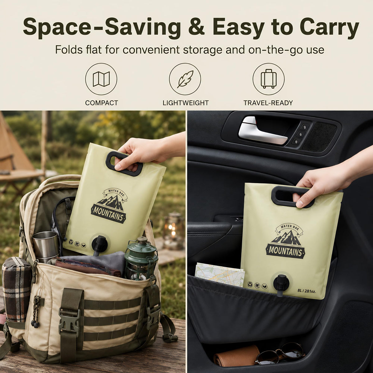 MIAJO Collapsible Water Container Portable Water Jug with Spigot for Camping, Foldable Hiking Gear, Leakproof Liquid Carrier for Hiking, Travel, Emergency Preparedness, Outdoor Use (4 Pack 2 Gallon)