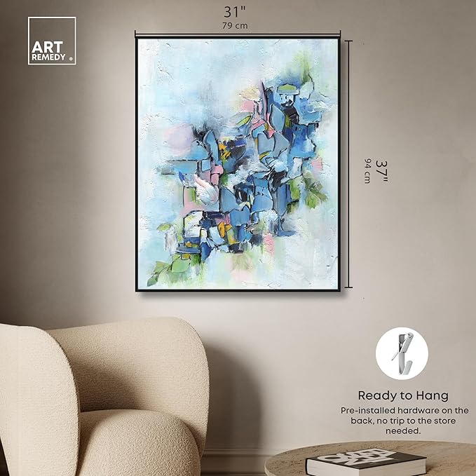 Art Remedy Poesy Canvas Modern Blue Abstract Wall Art, Black Frame, 30" x 36"