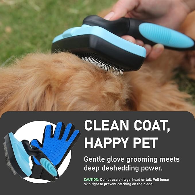 Maxpower Planet Pet Grooming Brush - Double Sided Shedding and Dematting Undercoat Rake Comb for Dogs and Cats,Extra Wide (C1 - Brush & Gloves, Large)