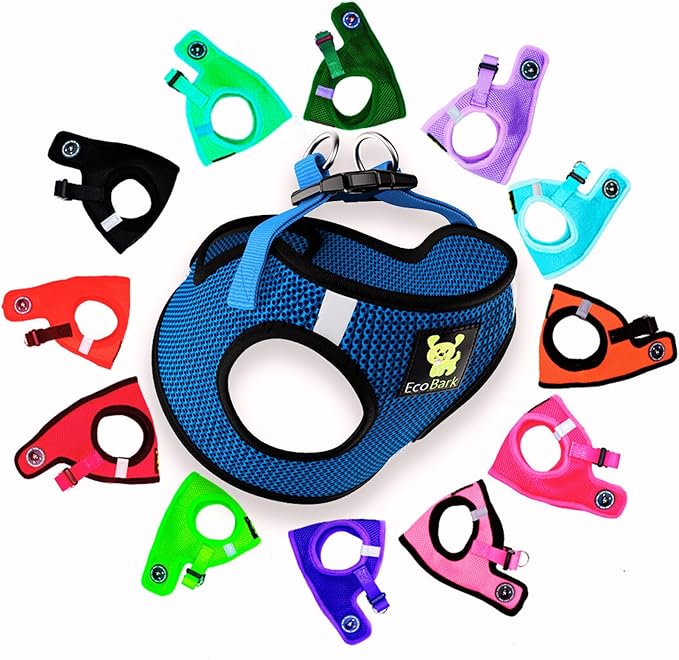 EcoBark Step in Dog Harness - Eco-Friendly Teacup Dog Harnesses for XXS, XS, and Small Dogs - Reflective and Adjustable Mini Body Halter Vest -Tiny Soft Mesh Toy Breed Harness (Bright Blue, XXS)