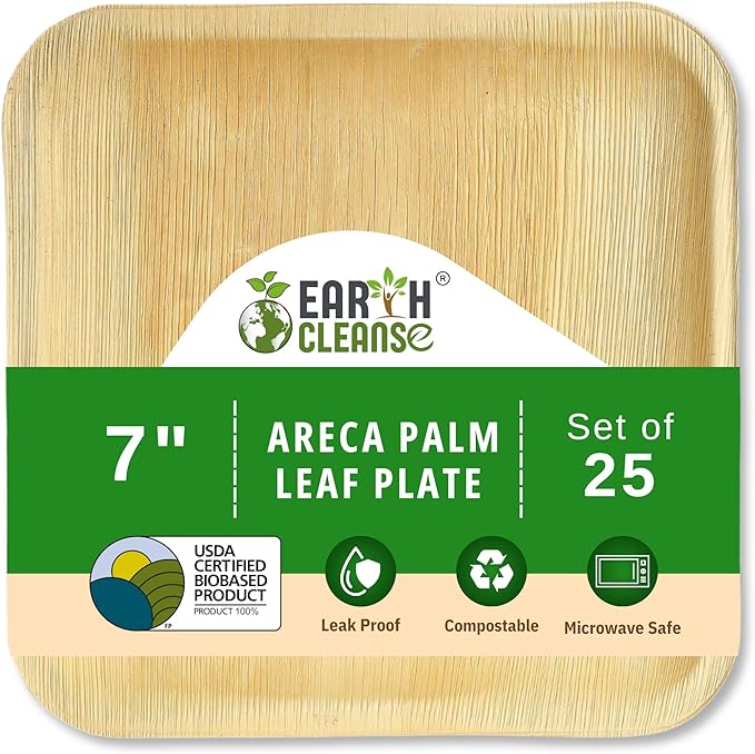 The Palm Dinnerware – 7 Inch Compostable Square Plates (25 Count) | Like Bamboo Disposable Plates | Biodegradable, Eco-Friendly, Microwave & Oven Safe | USDA 100% Biobased