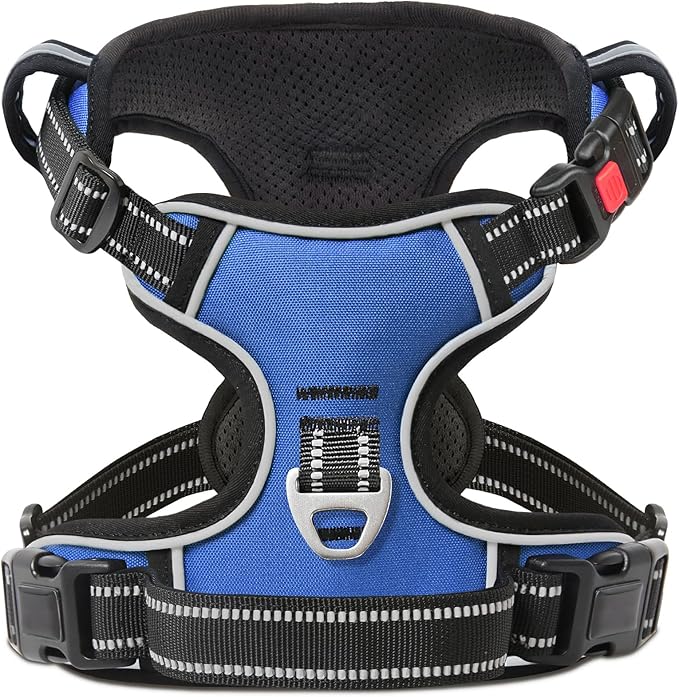 Timos Dog Harness for Large Dogs, No Pull Service Vest with Reflective Strips and Control Handle,No Choke Dog Harness with 2 Metal Rings for Easy Walking,Outdoor Training,Blue, XL