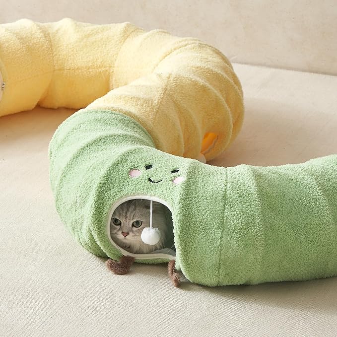 EHEYCIGA Cat Tunnel Bed for Indoor Cats, Cute Cat Donut Toy Tunnel for Small Large Cats with Washable Circle Cushion, Peekaboo Pet Cave Play Tunnel for Kitten, Puppy, Rabbit