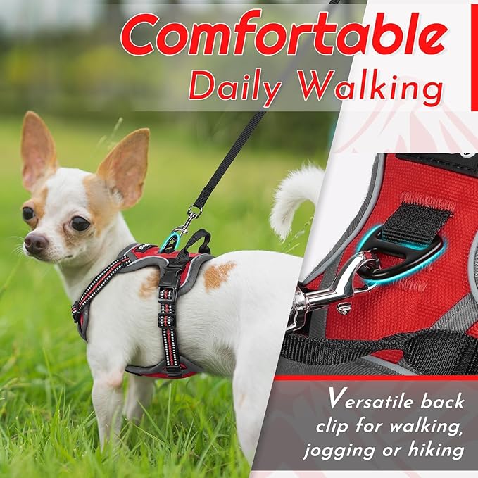 Eagloo Small Dog Harness No Pull, Service Vest with Reflective Strips and Control Handle, Adjustable and Comfortable for Easy Walking, No Choke Pet Harness with 2 Metal Rings, Red, XS
