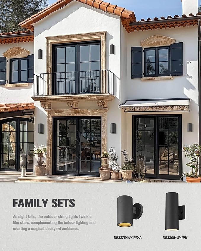 Ken & Ricky Outdoor Wall Light, Exterior Lighting Fixtures, Matte Black Outdoor Wall Sconce with Tempered Glass Cover for Porch Garage Patio Doorway Entryway -1 Pack