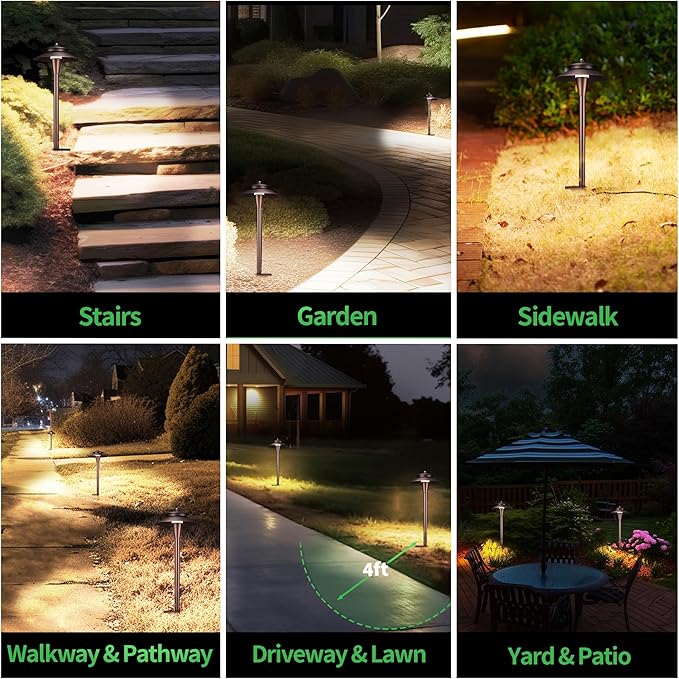 Hardwired Landscape Path Lights, Warm & Cool White Selectable Pathlight 12V, Low Voltage Walkway Light Waterproof, 5W 140LM ORB Metal Outdoor Lighting for Driveway Garden Sideway (8 Pack)