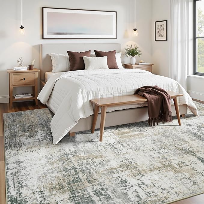 8x10 Area Rugs for Living Room, Abstract Neutral Large Washable Rug, Modern Soft Non-Slip Floor Carpet for Bedroom Dining Room Home Decor, Brown Tan