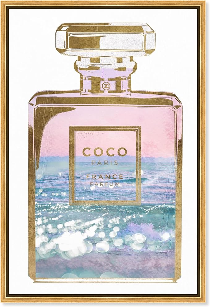 The Oliver Gal Artist Co. Fashion and Glam Wall Art Framed Canvas Prints Blush Ocean Spray Perfume Home Décor, 16" x 24", Gold Floater