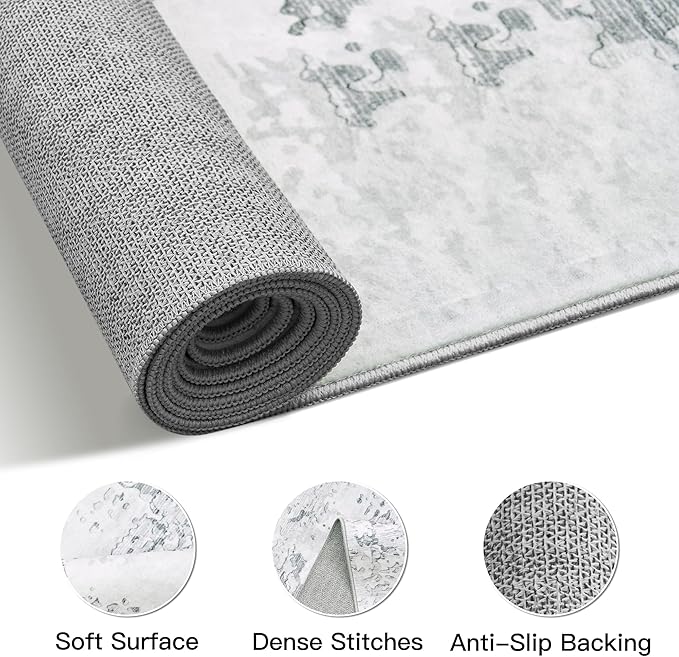 Art&Tuft Washable Rug, Anti-Slip Backing Abstract Area Rugs, Stain Resistant Rugs for Living Room, Foldable Machine Washable Area Rug(Grey, 8'x10')