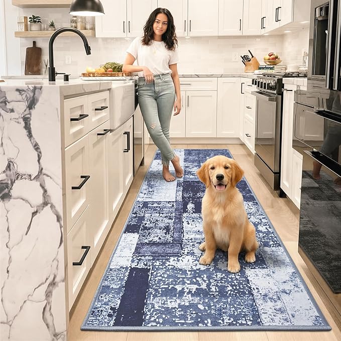 LOCHAS Washable Runner Rugs for Hallway, 2x6 Non Sip Soft Rug for Bedroom Entryway Kitchen Laundry Room, Long Abstract Carpet for Indoor Floor Bedside, Geometric Vintage Home Decor, Pet & kid Friendly