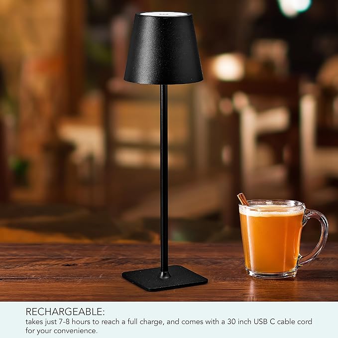 Mikasa 14.8 Inch LED Rechargeable Table Lamp - Touch Control Desk Lamp with Stepless Dimming, 3 Color Temperature Settings, 54 LED Lights, 30 Hour Runtime, Cordless Portable Design, Black