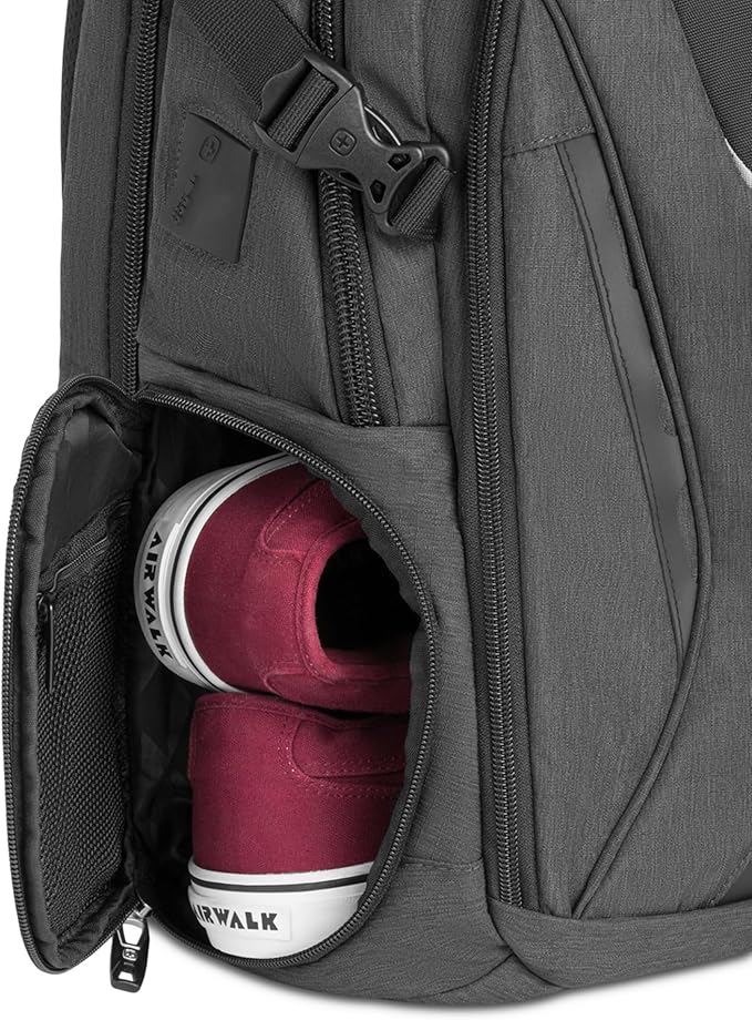 SwissGear Travel Tech Elite Laptop Backpack – Fits Laptops up to 16” – ScanSmart TSA-Friendly Backpack with USB Port, Shoe Compartment & Organizer Pockets – Heather Grey