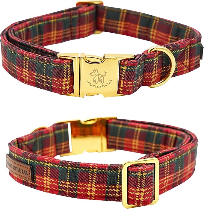 Elegant little tail Dog Collar, Christmas Red Plaid Pet Collar Cute Dog Collars Male or Female Pet Gift Adjustable Dog Collar for Medium Dogs