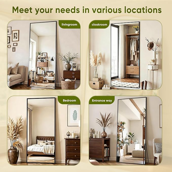 Full Length Mirror, 81"x41" Full Body Mirror, Floor Mirrors with Stand, Body Mirrors Standing Hanging Leaning Against Wall,Aluminum Frame Mirrors for Bedroom Cloakroom,Living Room,Black