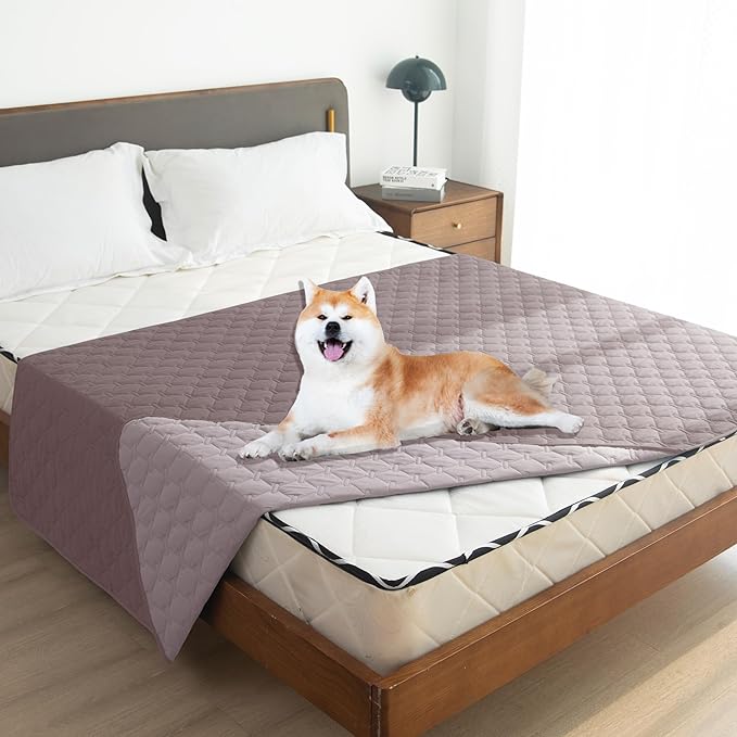 gogobunny 100% Double Sided Waterproof Dog Blanket Soft Pet Bed Cover Reversible Protect Furniture Couch Sofa Car for Puppy Large Dog Cat (Dark Sea Fog/Light Sea Fog, 82x82 Inch (Pack of 1))