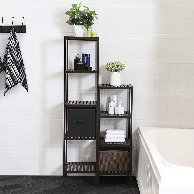 SONGMICS Bamboo Storage Shelf, 4-Tier Shelving Unit, Multifunctional, in the Entryway, Bathroom, Living Room, Balcony, Kitchen, 13 x 13 x 38.6 Inches, Brown UBCB54C