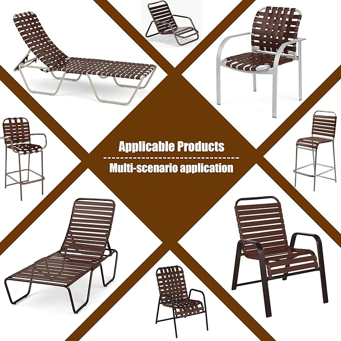 Vinyl Straps for Patio Chair Repair Kit 2'' Wide 50 Ft Long Replacement Straps + 50 Free Rivets for Outdoor Lawn Furniture Chaise Lounge Repair (Brown)