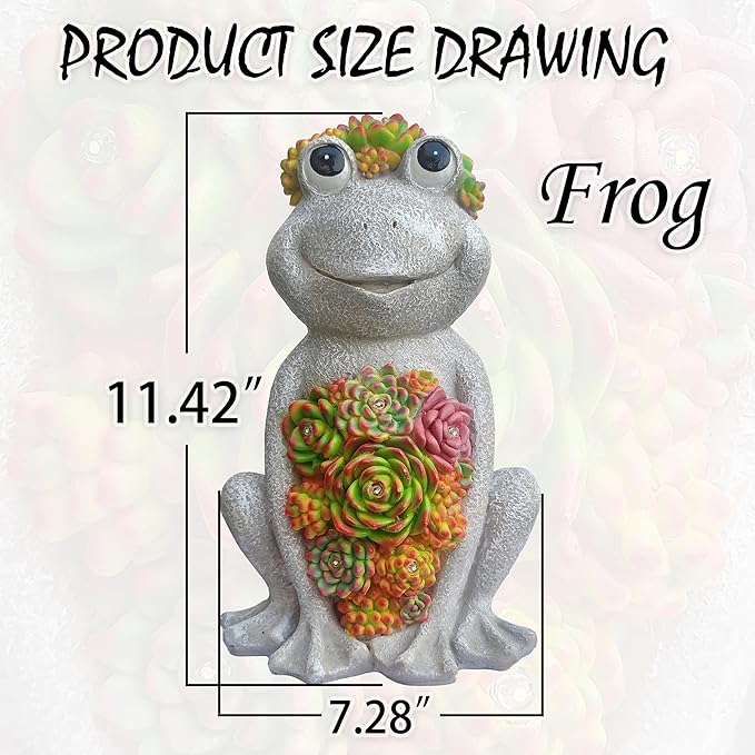 Large Frog Solar Garden Outdoor Statues with Succulent and 8 LED Lights,Outside Solar Frog Art Decor for Lawn,Yard, Balcony Ornament