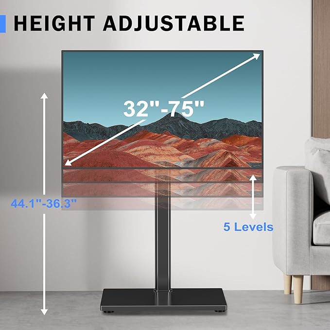 Universal Pedestal TV Stand with Bracket for 32"-75" TVs Floor TV Stand w/Cable Management Holds 132lbs Max VESA 600x400mm TS004H