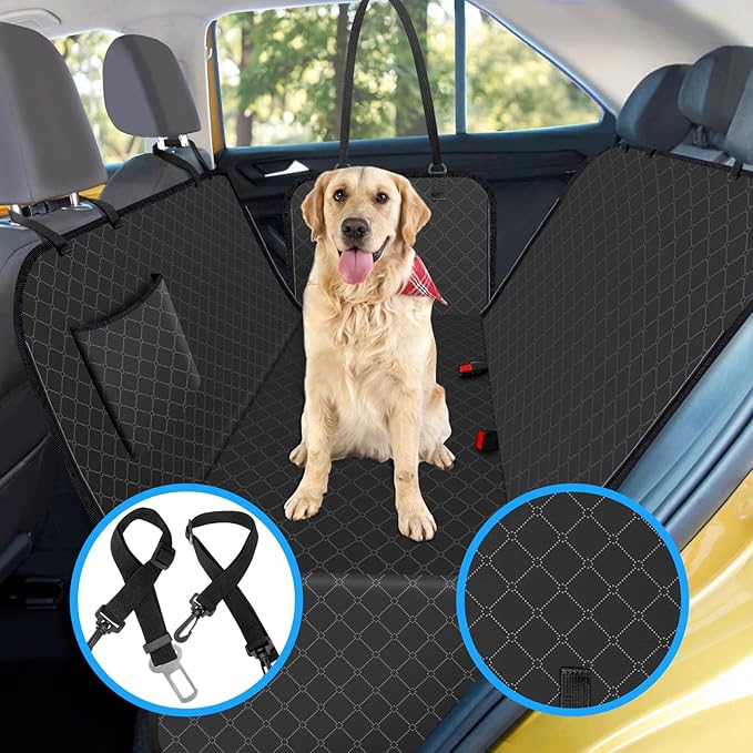 Dog Car Seat Cover for Back Seat with Storage Pocket Protects Against Dirt Dog Seat Covers for Cars Scratch Prevention Fits for SUVs and Trucks 60"x 64", Black