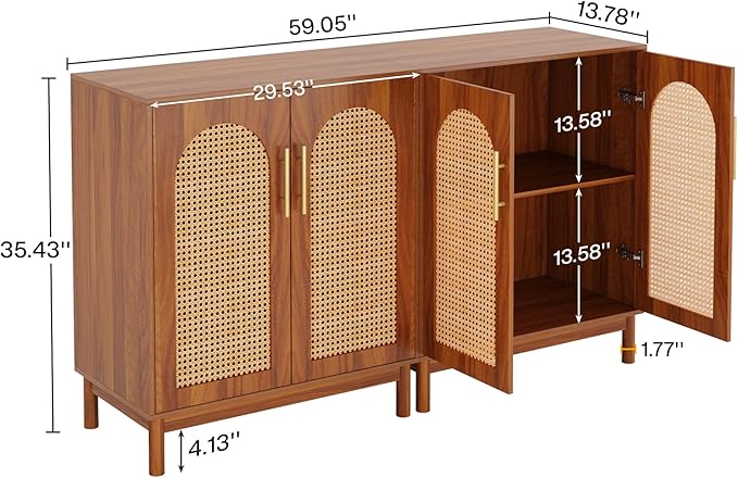 Tribesigns Set of 2 Rattan Sideboard Buffet with Storage, 59 Inch Accent Cabinet with Doors, Storage Cabinet for Dining Room, Living Room, Kitchen, Caramel Brown