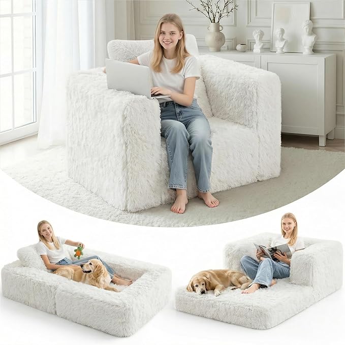 HABUTWAY Convertible Sofa Bed,3-in-1 Folding Futon Sofa Beds with Pillow, Foldable Sleeper Sofa Bed with Removable Cover,Plush Boneless Floor Chair Couch Lounge for Living Room,(Twin,White)