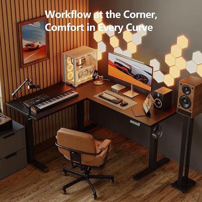 Agilestic 59 Inch L Shaped Standing Desk Adjustable Height, Electric Corner Standing Desk, Sit Stand Computer Table with Splice Board, Black