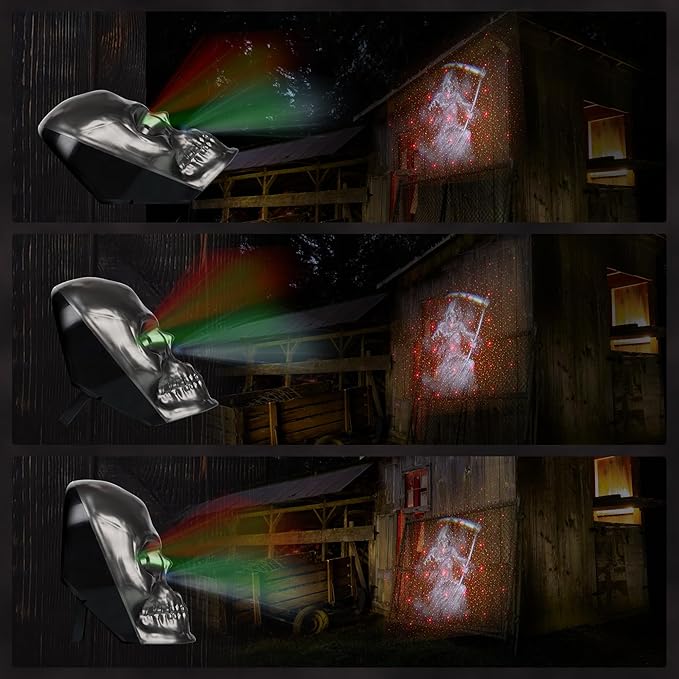 Halloween Projector Lights, Ghost Skeleton Halloween Laser Lights in Skull Shape, 5 Modes and Spooky Screams, Halloween Party Decor with Remote Control Timer for Halloween Decorations Indoor