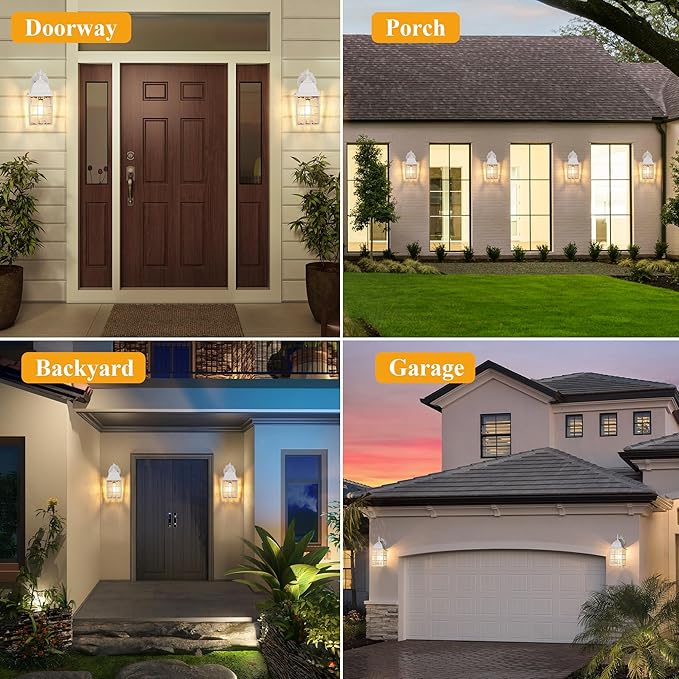 Dusk to Dawn Outdoor Lighting Fixtures - Sensor Exterior Lights, White Porch Lights, Waterproof Wall Lanterns for Garage, Front Door