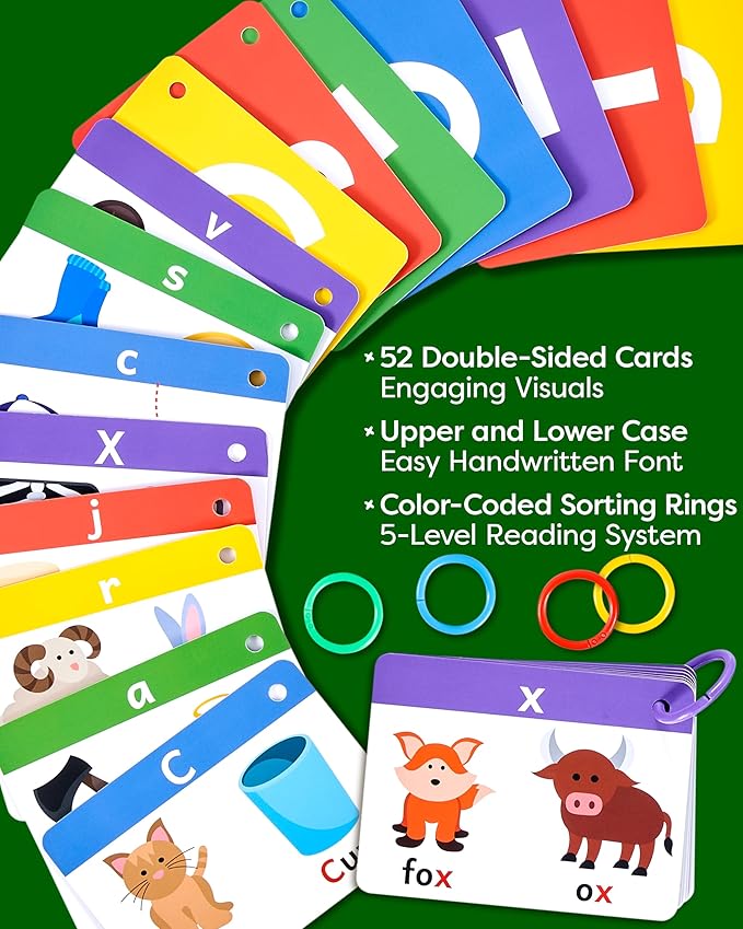 THE BAMBINO TREE Alphabet Flash Cards - Thick ABC Flash Cards for Kids Ages 3-6 - Lowercase & Uppercase Letter Recognition Learning Game