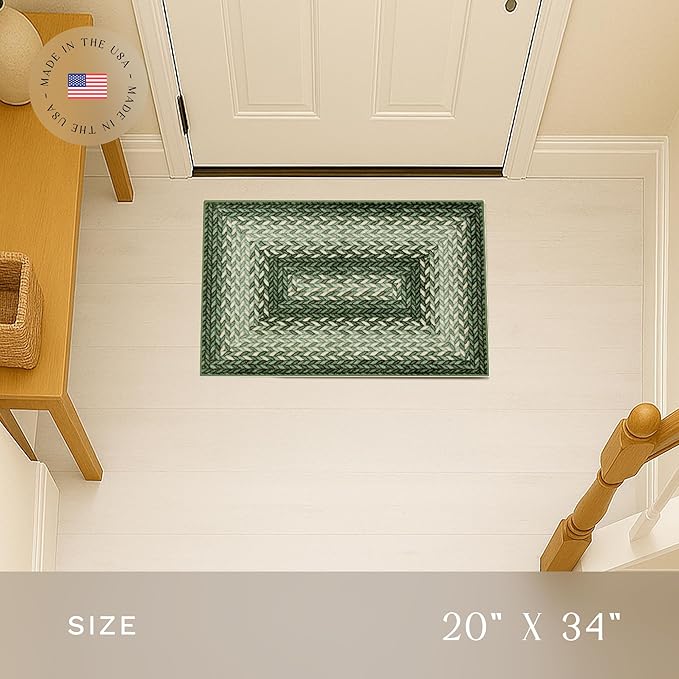 Maples Rugs Marion Bohemian Braided-Style Print Area Rug ??Made in USA ??Washable, Non-Slip Low-Profile Indoor Throw Rug for Foyer, Kitchen & Bathroom, 34" x 20", Green