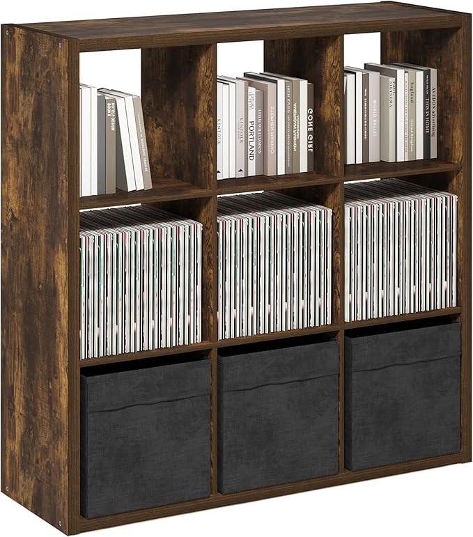 Furinno Cubicle Open Back Decorative Cube Storage Organizer, 9-Cube, Amber Pine