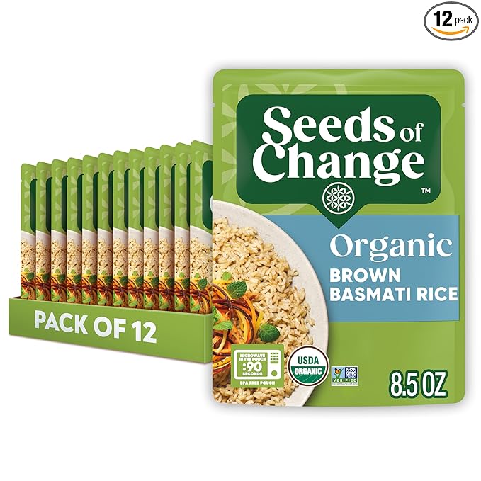 SEEDS OF CHANGE Certified Organic Brown Basmati Rice, Organic Food, 8.5 OZ Pouch (Pack of 12)