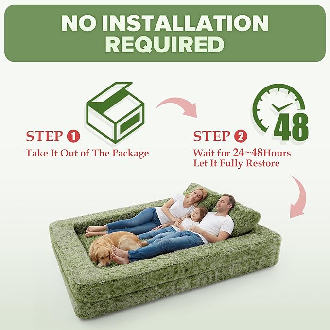 HABUTWAY Convertible Sofa Bed,3-in-1 Folding Futon Sofa Bed with Pillow, Foldable Sleeper Sofa Bed with Removable Cover,Plush Boneless Floor Chair Couch Lounge for Living Room,(King,Green)