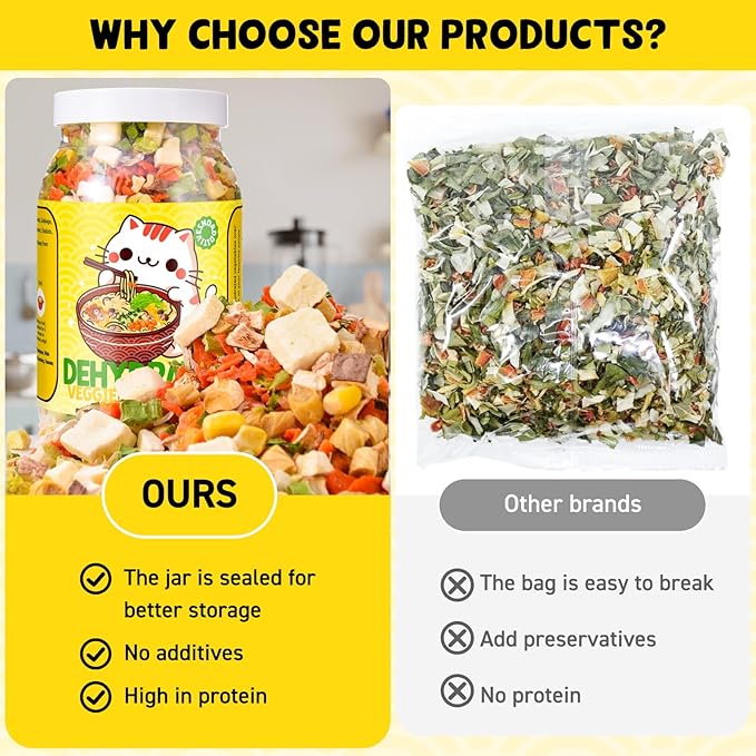 Ramen Toppings Mix Dehydrated Vegetables - Freeze-Dried Tofu & Vegetables, 100% Natural Vegetable Flakes, No Additive, Low Calorie, 10.58oz Dry Veggie for Cooking, Camping, Emergency Supply