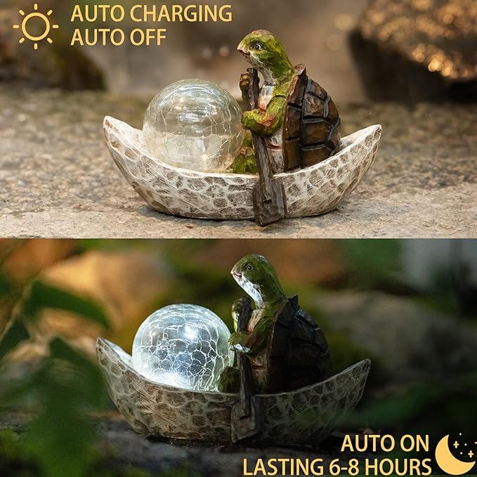Garden Statue of Turtle,Garden Decor Tortoise Figurine,Turtle Outdoor Statue,Solar Tortoise Decor for Patio,Balcony,Yard,Lawn Ornament,Perfect Gardens Gift