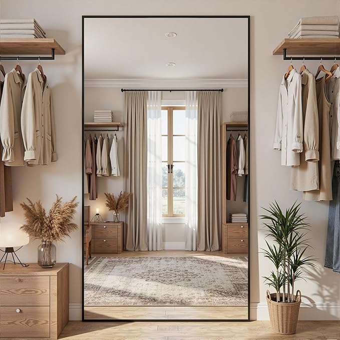 Full Length Mirror, 81"x41" Full Body Mirror, Floor Mirrors with Stand, Body Mirrors Standing Hanging Leaning Against Wall,Aluminum Frame Mirrors for Bedroom Cloakroom,Living Room,Black