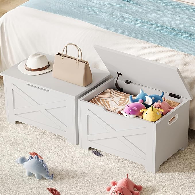 GarveeHome 23.6" Storage Chest, Wooden Storage Bench with Safety Hinge, Easy Assembly, Large Toy Chest for Entryway, Living Room, Bedroom