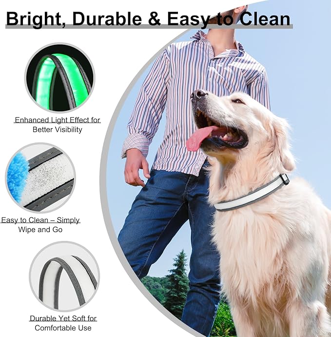 Light Up Dog Collar, Multicolor LED Dog Collar with 7 Modes, USB-C Rechargeable Reflective Glow Collar, Waterproof & Adjustable Design with Battery Indicator for Safe Night Walks(Large)