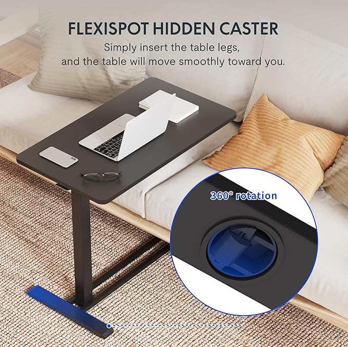 FLEXISPOT Height Adjustable C Table with Wheels, Mobile Snack Side End Table Sofa Couch Bedside Table Laptop Rolling Cart TV Tray Night Stand Small Space Side Table,(27.6" W x 15.7" D,Black)
