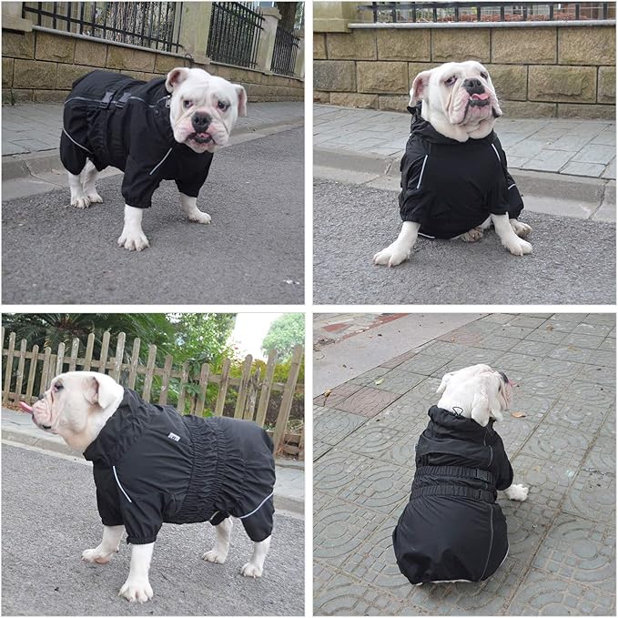 Dogs Waterproof Jacket, Lightweight Waterproof Jacket Reflective Safety Dog Raincoat Windproof Snow-Proof Dog Vest for Small Medium Large Dogs Black XXL