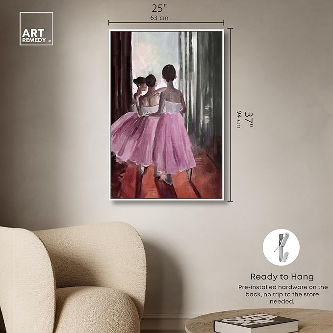 Art Remedy Little Girls Ballerinas Canvas Classic Vintage Wall Art, White Frame, 24" x 36"