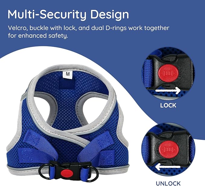 BELLA & PAL Step in Vest Harness for Small and Medium Dogs, No Pull Small Dog Harness with Leash Set, Comfortable Air Mesh Dog Vest Harness with Reflective Strip (Sapphire(Round Rope), S)