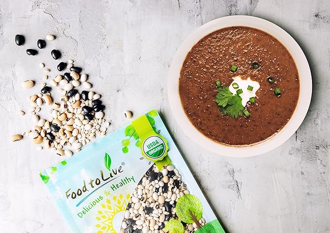 Food to Live Organic Black Bean Soup Mix, 3 Pounds - Contains Non-GMO Black Beans, Black-eyed Peas, Pearled Barley, and Navy Beans, Vegan, Bulk, Good Source of Dietary Fiber, Protein, Copper