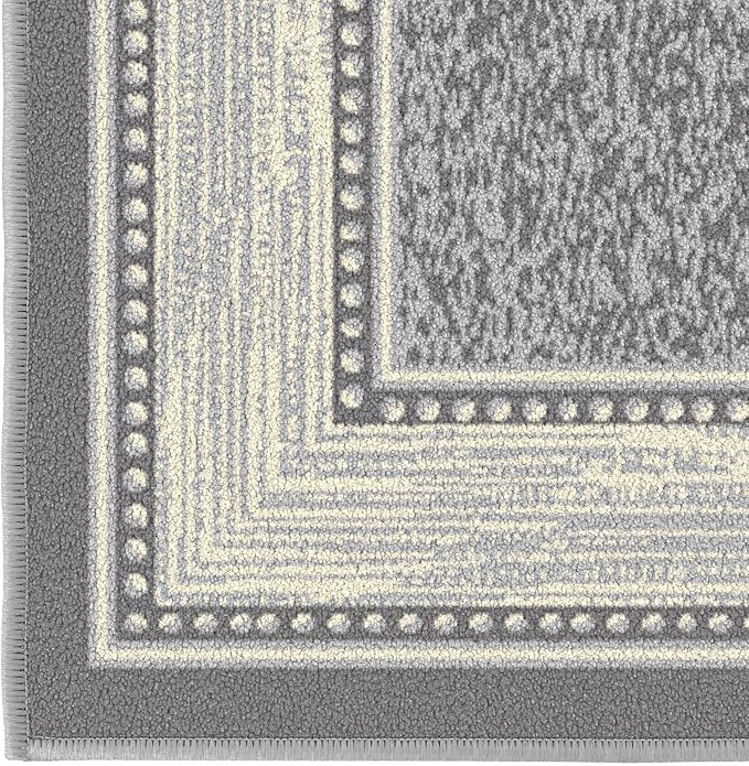 Ottomanson 5' x 6'6" Rugs for Living Room Border Area Rug for Bedroom - Non Slip Durable Large Floor Carpet for High Traffic Areas - Indoor Rug for Dining Room Kitchen Kids Playroom, Light Gray