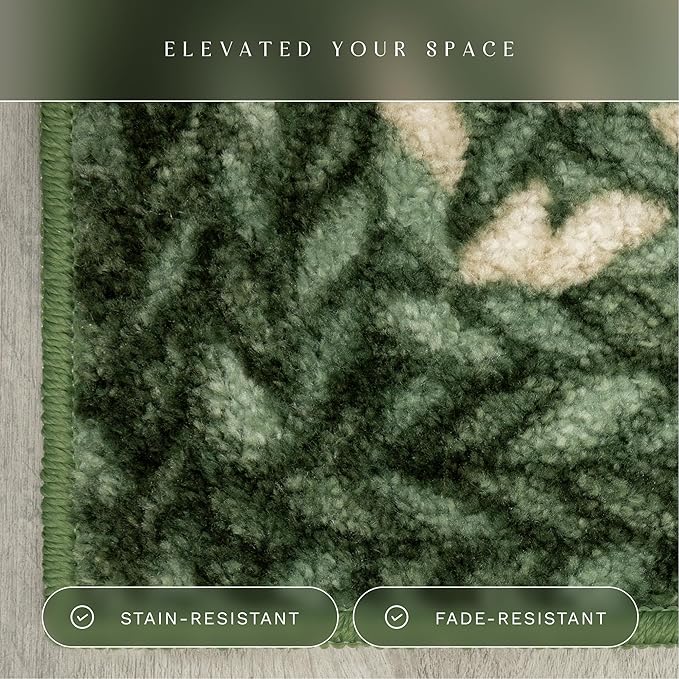 Maples Rugs Marion Bohemian Braided-Style Print Area Rug ??Made in USA ??Low Pile, Non-Slip, Pet-Friendly Indoor Rug for Bedroom, Living Room & Office, 5' x 7', Green