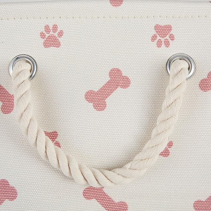 Bone Dry Pet Storage Collection Paw and Bone Print, Medium Round, 12x15x15, Rose