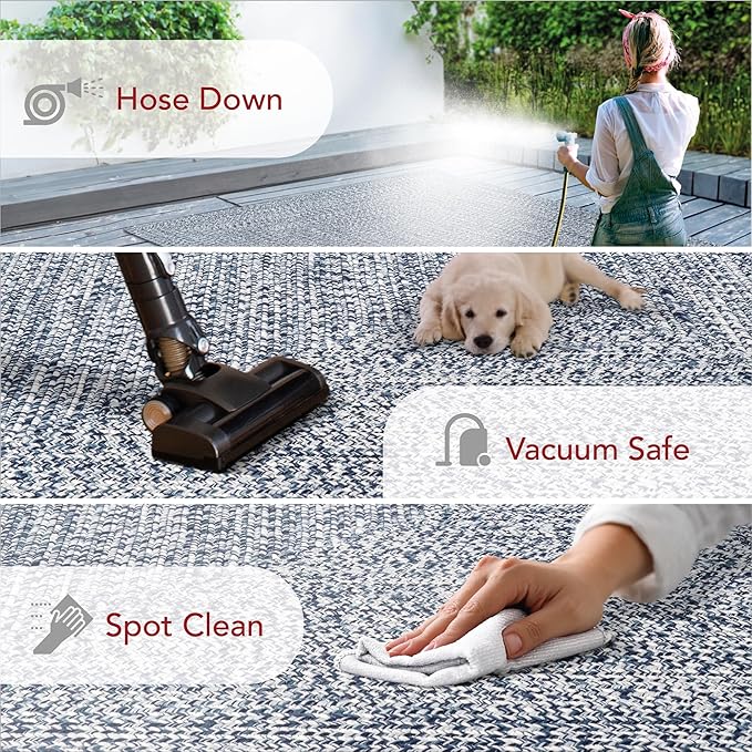 nuLOOM Oval 3' x 5' Solid Hand Braided Indoor/Outdoor Area Rug, Pet-Friendly, High Traffic, Weather Resistant, for Patio, Balcony, Bedroom, Living, Dining Room, Wynn Navy