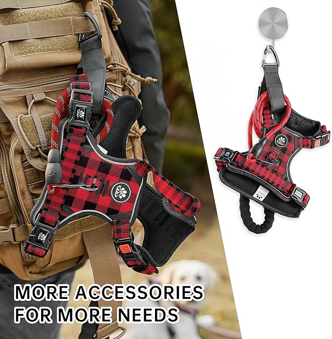 NESTROAD No Pull Dog Harness with Leash, Reflective No Choke Pet Vest Harness,Adjustable Soft Padded Dog Harness with Easy Control Handle for Large Dogs(Checkered Red,Large)