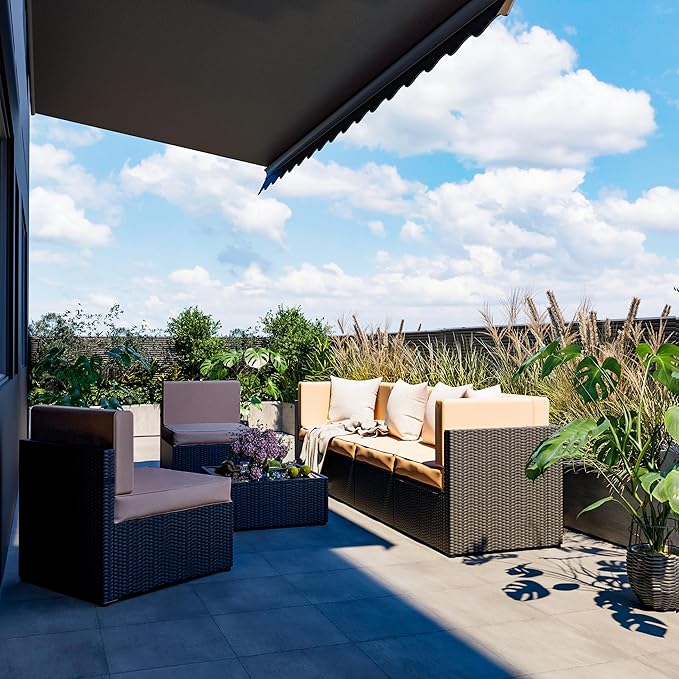 Pamapic 7 Pieces Outdoor Sectional Furniture，Wicker Patio sectional Furniture Sets，All-Weather Rattan Sectional Sofa Conversation Set with Coffee Table and Washable Couch Cushions Covers